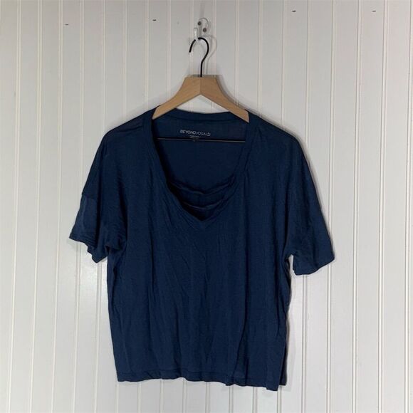 Beyond Yoga Blue V-Neck Relaxed Fit Tee Size M Pima Cotton Modal Soft Activewear - Picture 1 of 8